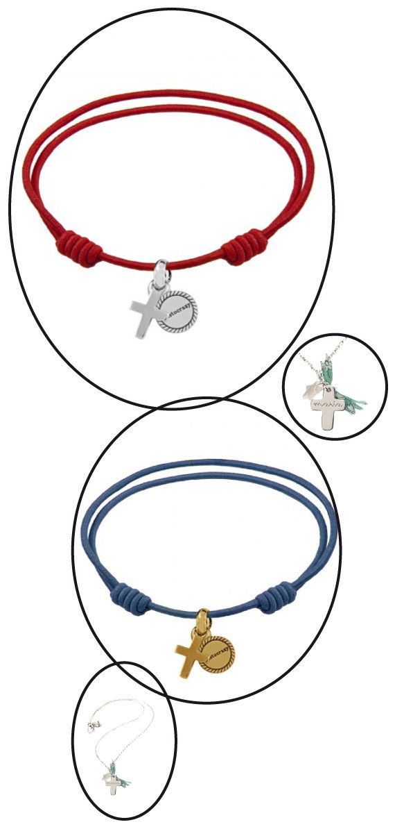 Cruz personalizada de Hops y otra son pulseras de colores con cruces en oro amarillo o blanco de Aristocrazy