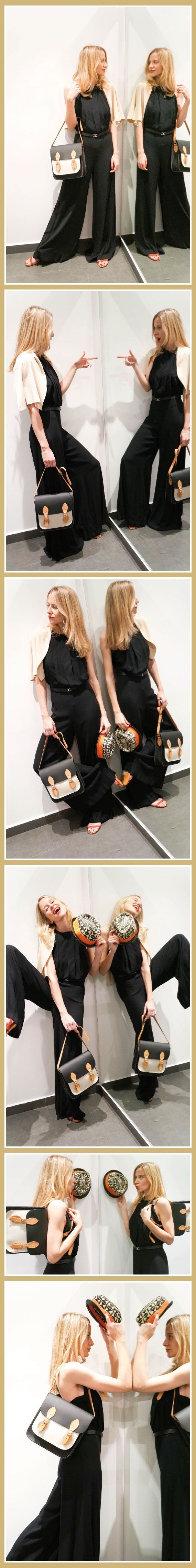 María León con Satchel Bag tricolor (nuevo diseño), mono de seda de Tara Jarmon, sombrero étnico bicolor con toque flúor de HOSS INTROPIA