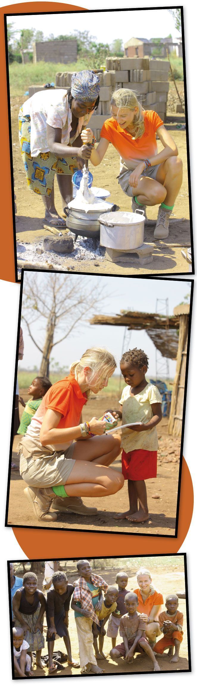 María León colaborando y entre niños en Mozambique