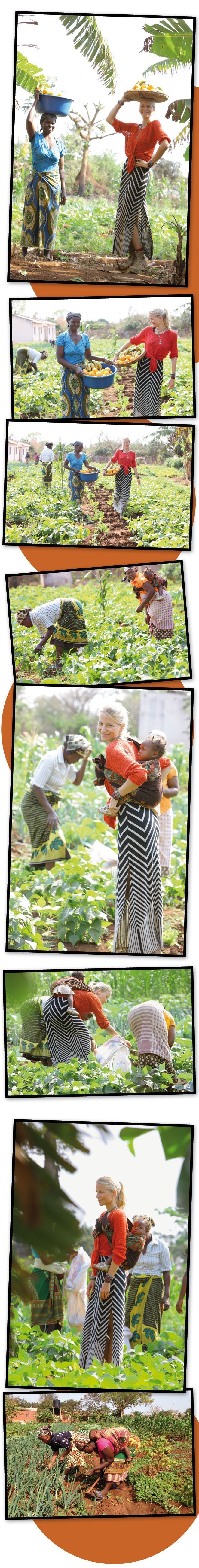 María León ayudando en el mantenimiento de las huertas en Mozambique