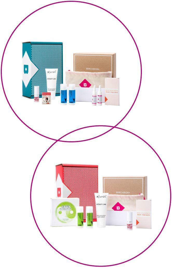 Caja Birchbox que incluye selección de productos de maquillaje, peluquería, cuidado de la piel, cuerpo y productos de tipo lifestyle.