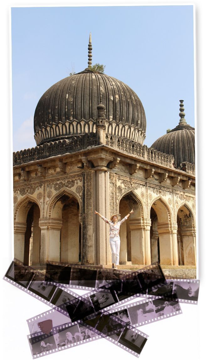 María León en las tumbas de los reyes Qutb Shahi