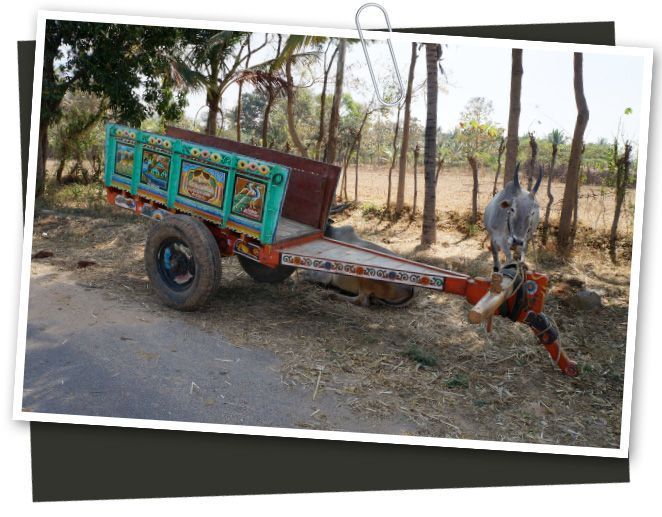 Carro en el camino decorado con pinturas de la India