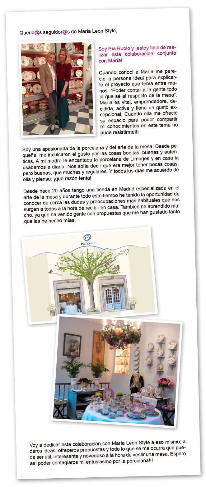 Carta de presentación de Pia Rubio y la colaboración con María León Style