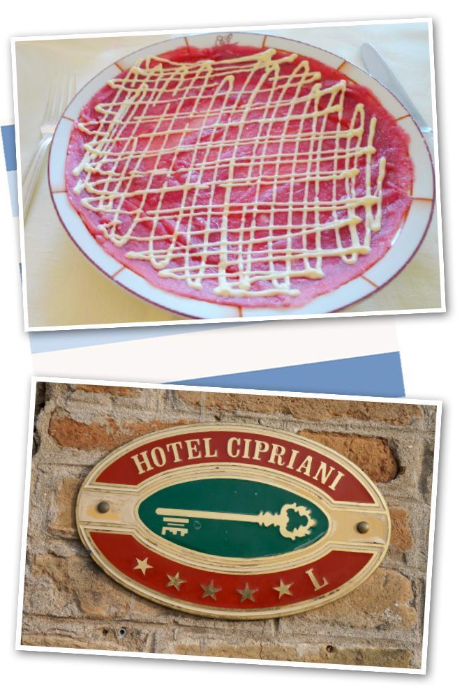 “Carpaccio”, plato que crearon para el menú una comida municipal, a principios de los 60, y que se dio en honor al centenario de Carpaccio.