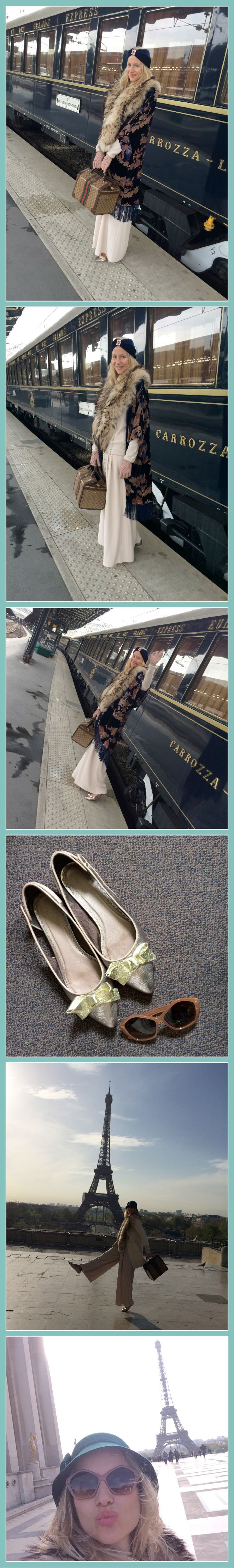 Para la vuelta a casa con pantalones de Panambi, jersey de cashmere de Zara, kimono de Maison Shangay que luego cambié por abrigo de Poe porque hacía frío, neceser antiguo de Gucci, guantes de La Parisien, bailarinas de Cortefiel, sombrero de Galerias Lafayette y gafas de Ale-Hop