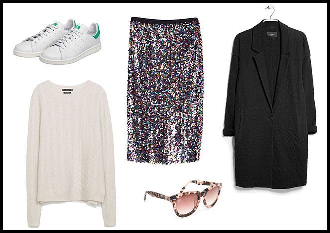 uite Blanco, Jersey: Zara, Abrigo: Mango, Zapatillas: Adidas, Gafas de sol: Pedro del hierro