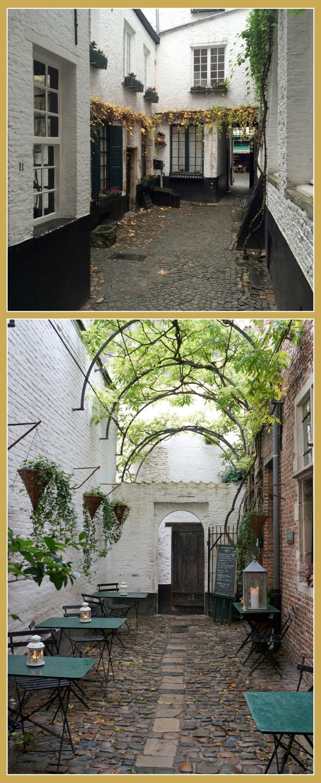 La calle Oude Koornmarkt con su callejón Vlaeykensgang, donde haces un viaje en el tiempo y te da la sensación de teletransportarte a la Edad Media.