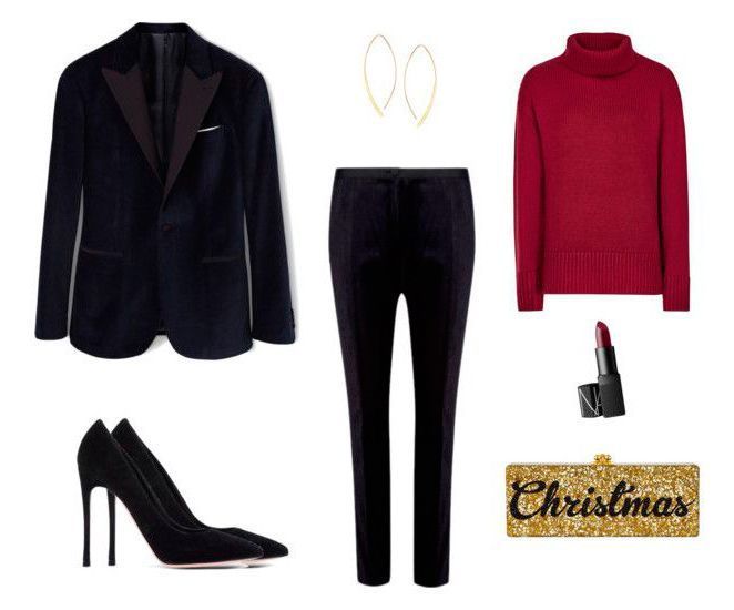 Para el día de Navidad, dale ese toque festivo combinándola en traje de chaqueta con prendas de punto en tonos granate y accesorios dorados