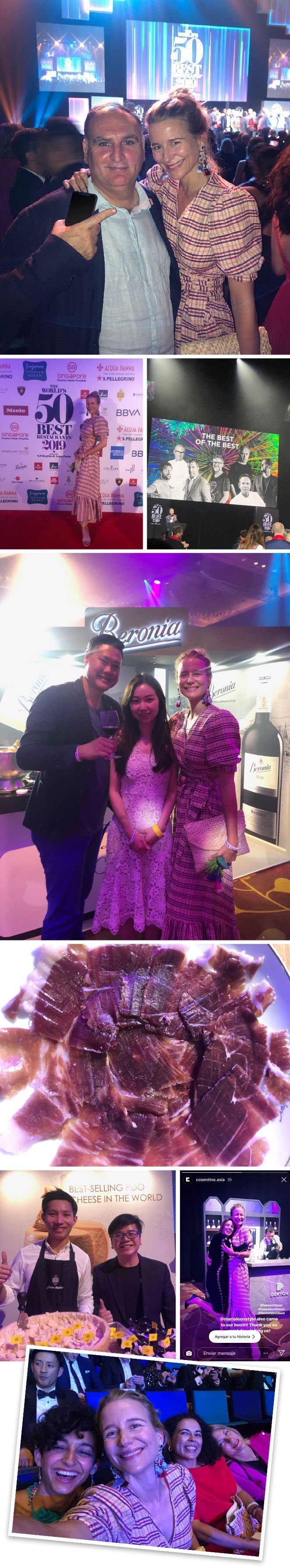 The World´s 50 best. Era la primera vez que este gran evento, considerado como los “Oscars de la gastronomía” tenía lugar en Asia y fue Singapur la ciudad elegida. Allí se dieron cita los mejores chefs del mundo para presenciar la entrega de premios a los 50 mejores restaurantes del mundo. Me hizo especial ilusión la gran presencia española no solo por los grandes restaurantes que tenemos en nuestro país, también el producto como el Jamón Ibérico Cinco Jotas, los vinos de Beronia y los materiales de cocina Cosentino. Fue una suerte poder ir!!