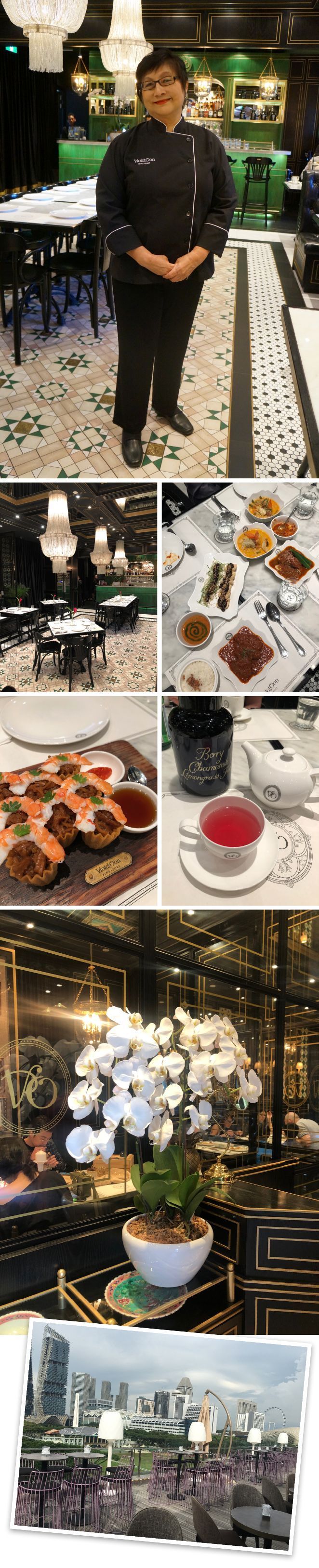 Violet Oon. Ubicado en la Galería Nacional, este restaurante destaca no solo por su gran cocina típica de Singapur, también por su elegante decoración con estilo muy “Art Decó”. Su propietaria es además de Chef una reconocida crítica gastronómica que ha escrito muchísimos libros de cocina.